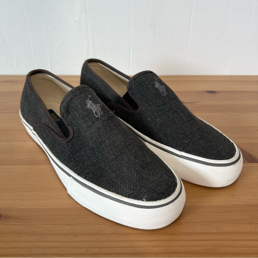 Polo Ralph Lauren Deck Boat Slip On Shoes Men's Size 9.5 Grey Canvas Casual